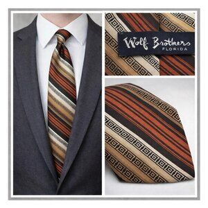 Vintage Wolf Brothers Florida Men's Necktie Brown Orange Tan Striped 70s 80s